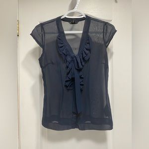 H&M Size 4 Navy Blue Sheer Blouse.